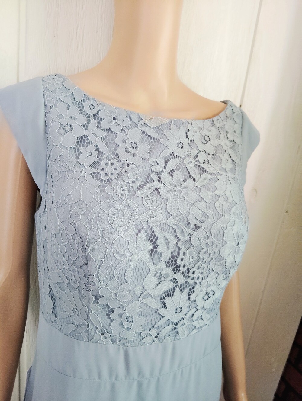 NWT!! Azazie Bettina A-line Lace Bodice Maxi Dress in Dusty Blue. Size 12 - Picture 6 of 14